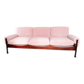 Rosewood and boucle fabric sofa, 3-seater. 1960 Italy.