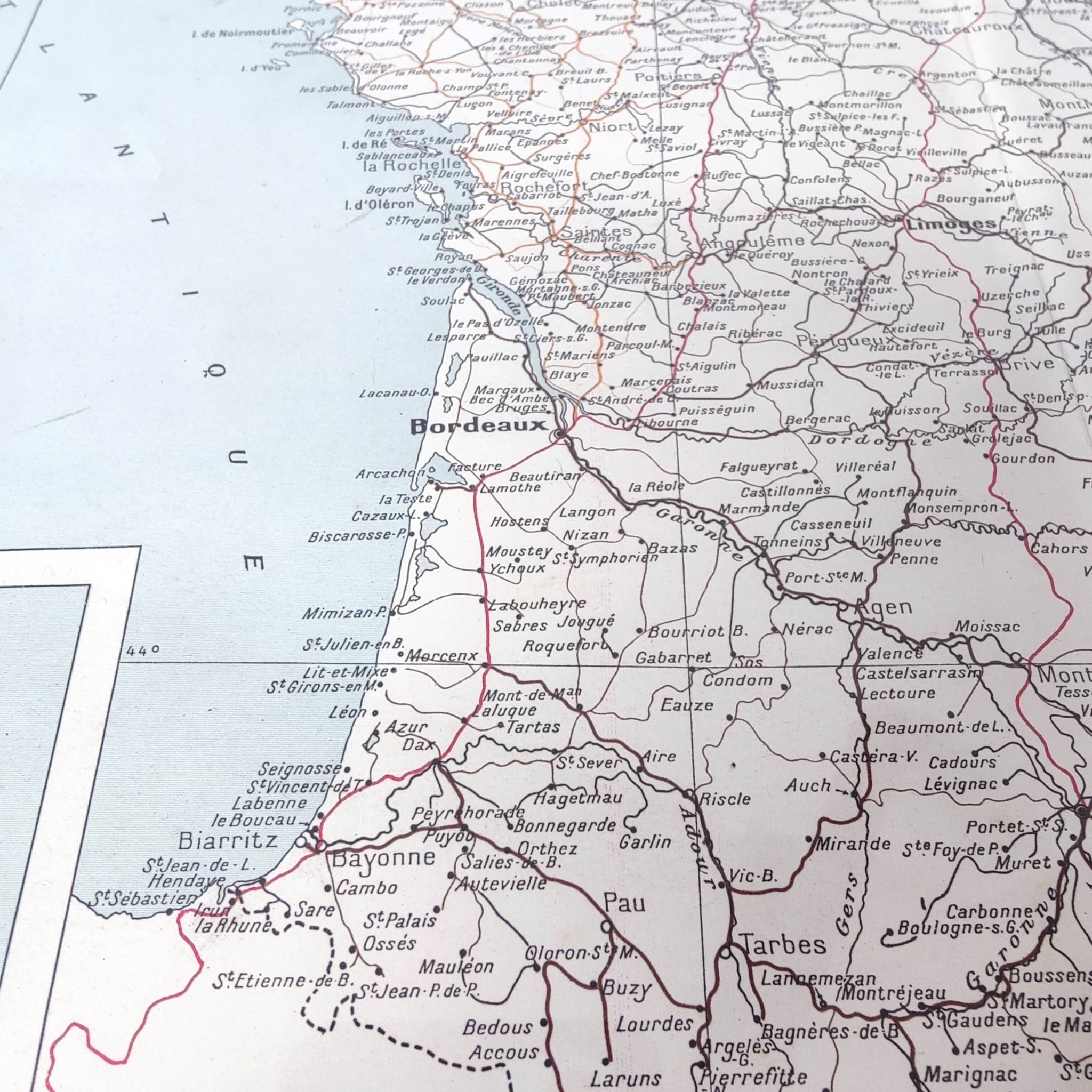 Old map of France in 1950, 43x43cm.