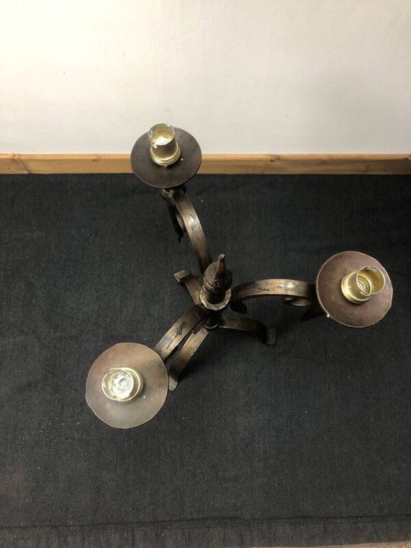 Medieval Iron 3-Branch Candle Holder: Chateau Style French Ironwork