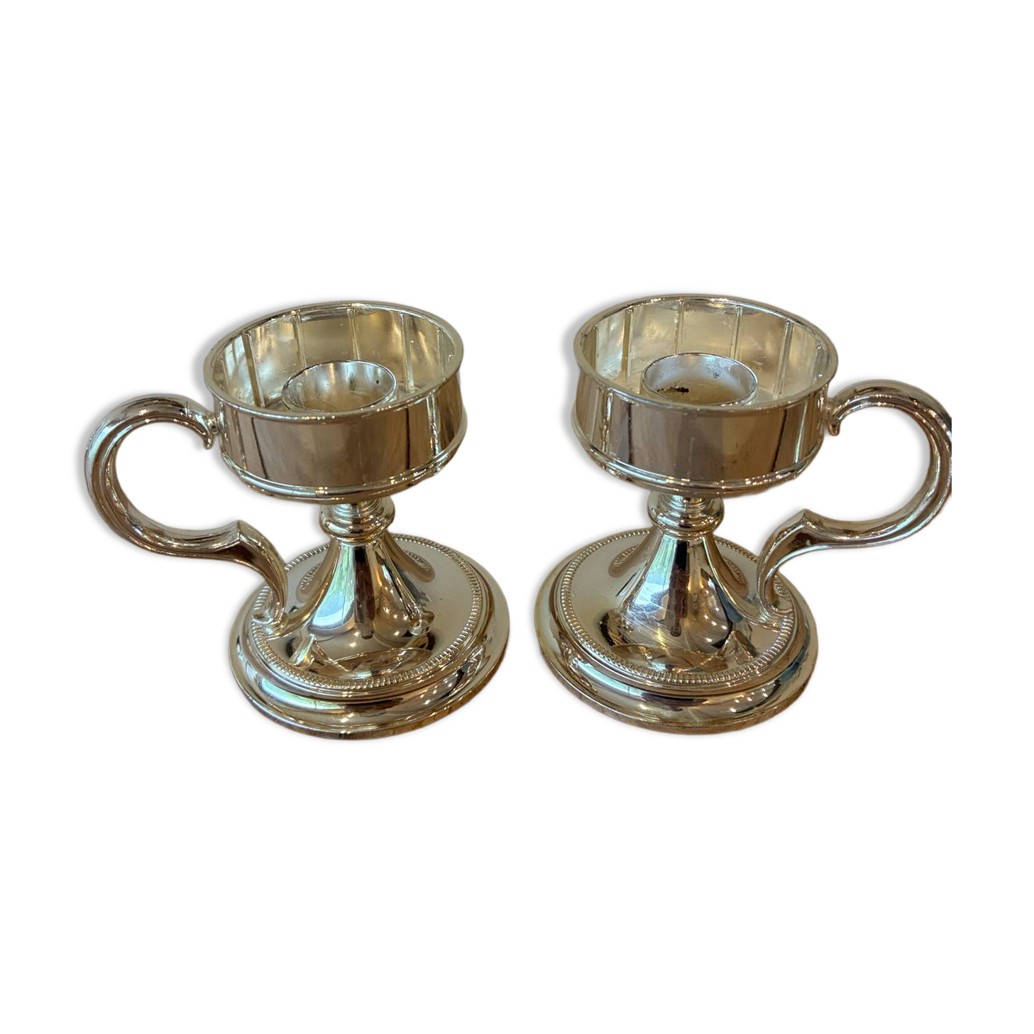 Pair of vintage silver-plated candlesticks with handles