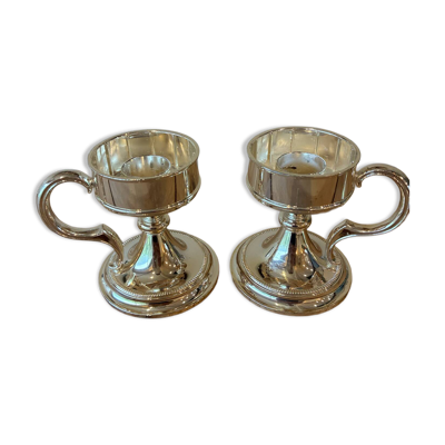 Paire de bougeoirs à anse vintage en métal argenté