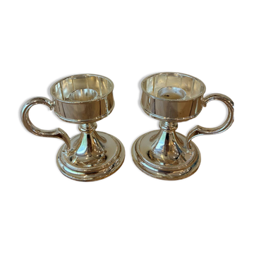 Paire de bougeoirs à anse vintage en métal argenté