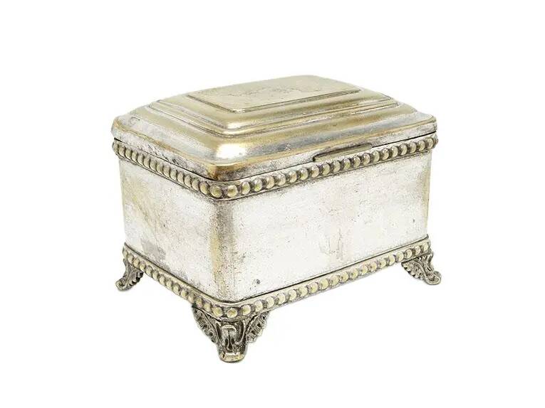 Eclectic sugar bowl, silver-plated brass, Bracia Buch, Poland, early 20th century