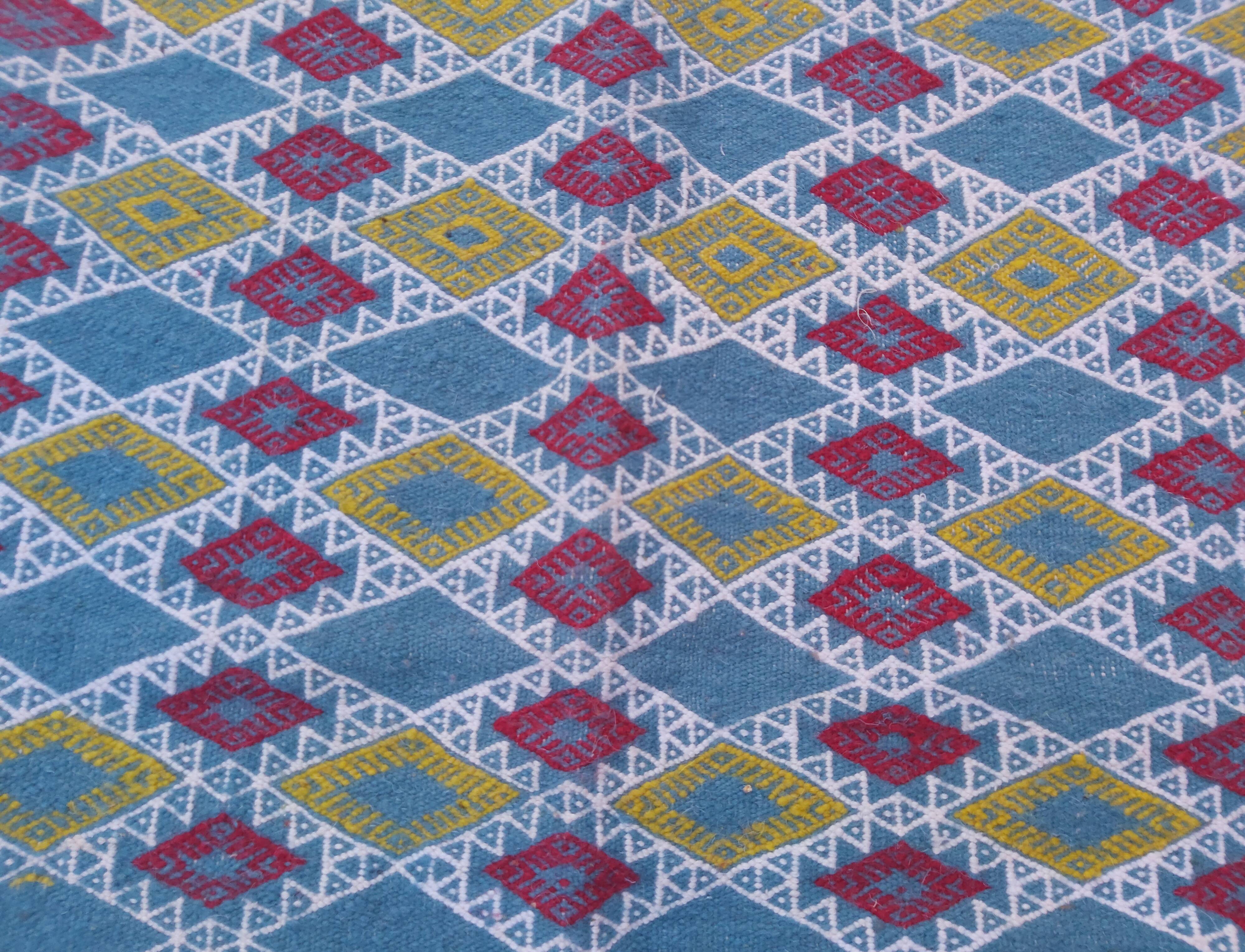 Traditional handmade blue corridor carpet