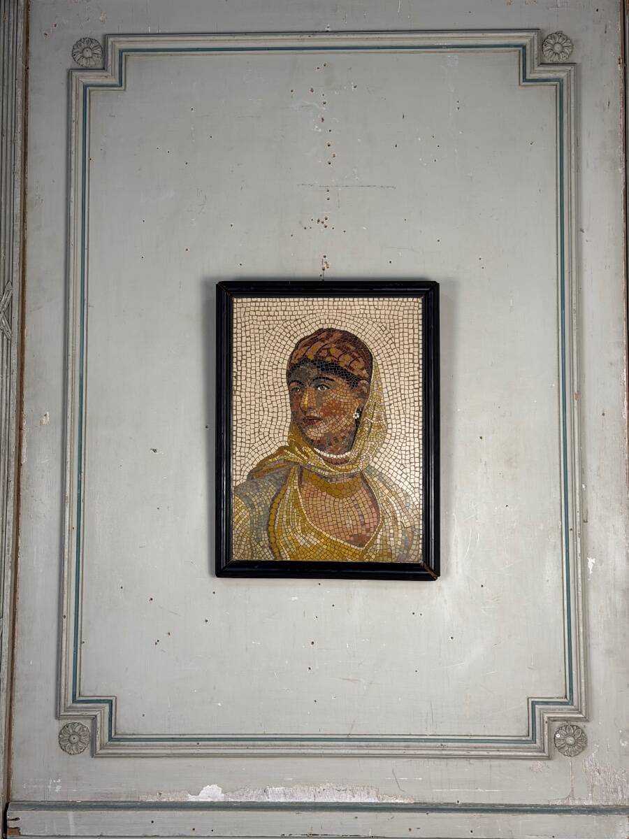 Portrait of a lady in marble mosaic in the antique style, circa 1880.