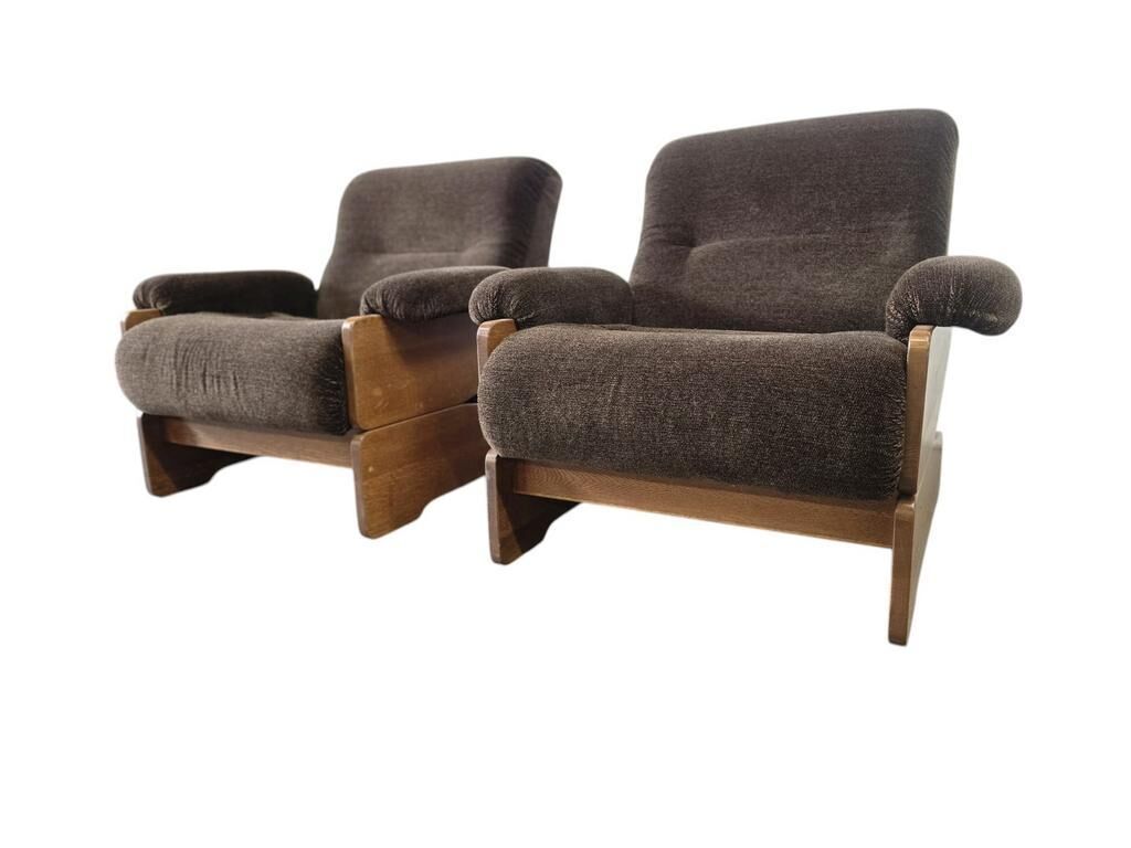 Set of 2 vintage brown brutalist armchairs / individual armchairs