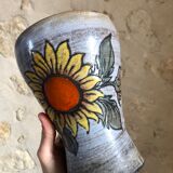 Sunflower vase signed Fonck and Matéo, Vallauris 60s