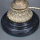 1940s restored brass table lamp with wooden base and glass shade