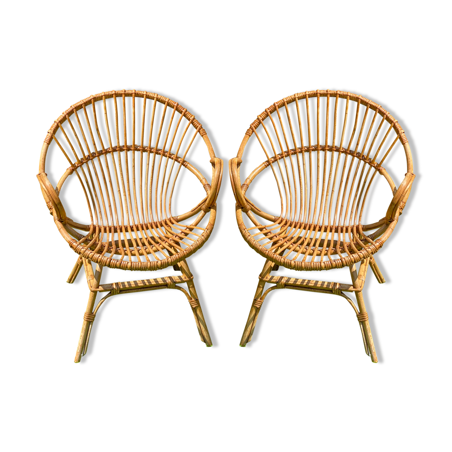 Paire de fauteuils rotin corbeille vintage