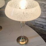 Pair of brass and Clichy glass lamps