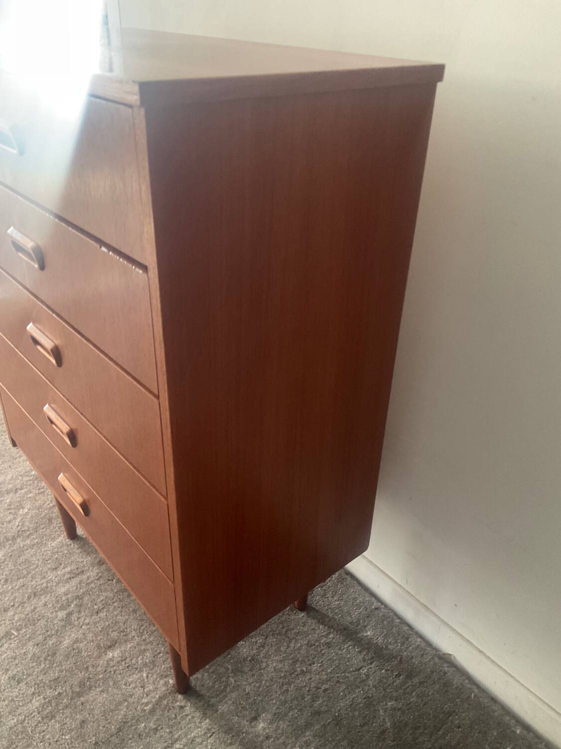 Danish teak chiffonier chest of drawers with 5 drawers