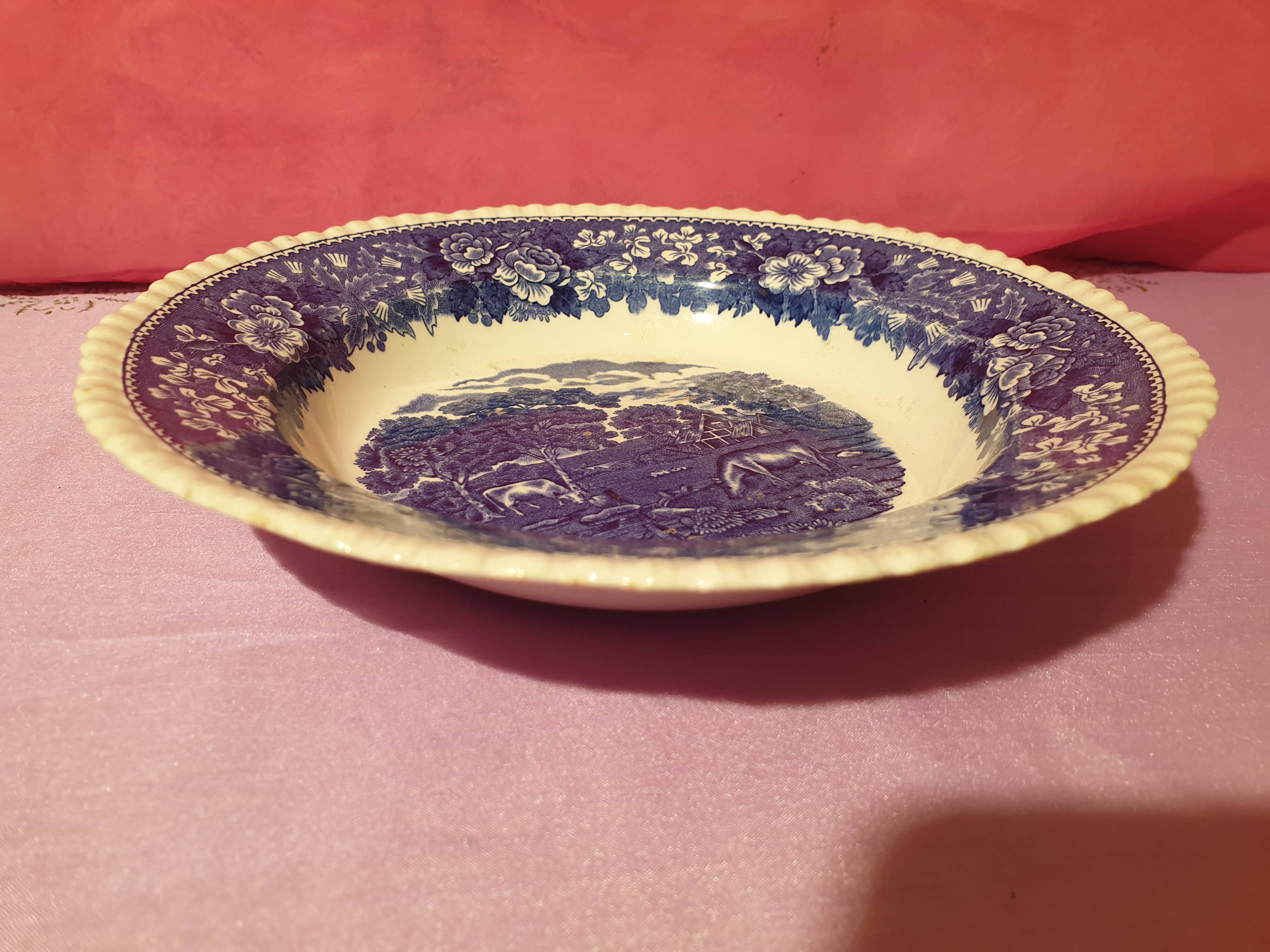 Set of 4 soup plates English Scenic Staffordshire Adams England