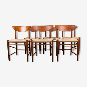 Série de 6 chaises Danoises en teck en cordage neuf modèle 316 par P. Hvidt et O. Molgaard-Nielsen.