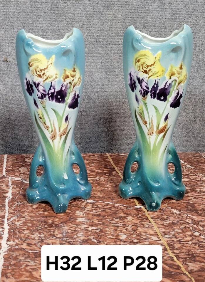 Saint Amand : paire de vases en céramique époque Art Nouveau vers 1900