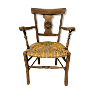 Provencal wood and straw armchair