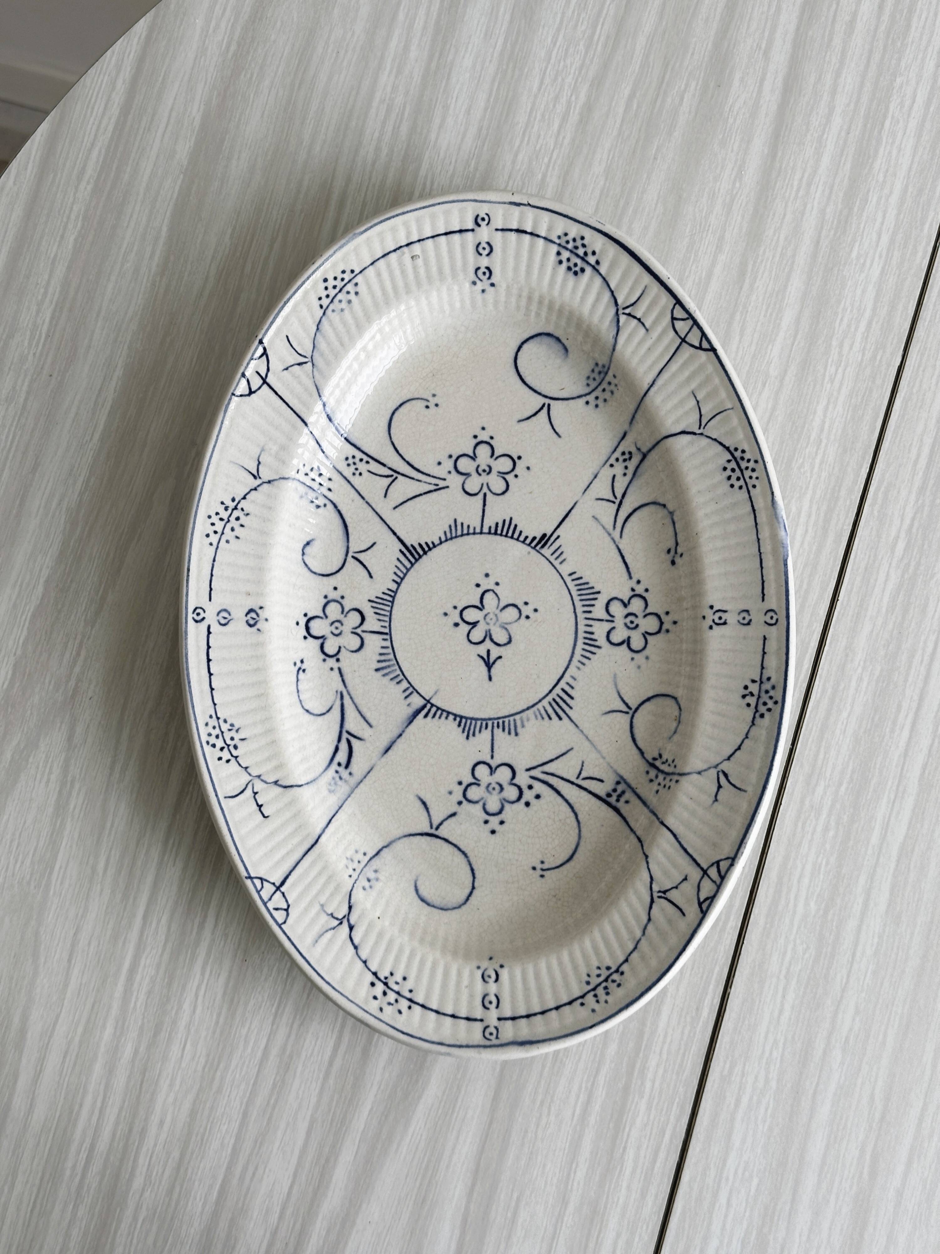 Vintage blue and white ceramic oval dish