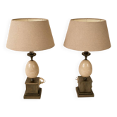 Set of 2 French marble egg and steel lamps, 1970s