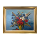 Still life with bouquet of flowers - Oil on signature panel to identify. XXth