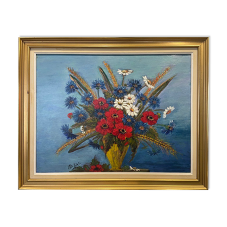 Still life with bouquet of flowers - Oil on signature panel to identify. XXth