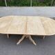 Large round extendable dining table renovated in raw pine with 2 extensions, 1980.