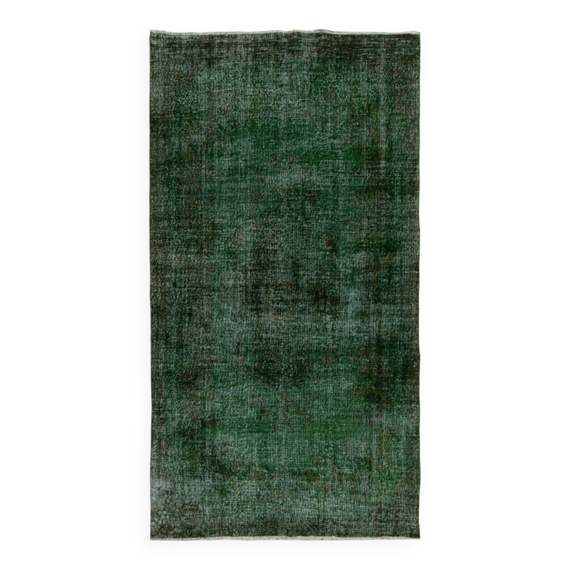Vintage Hand-knotted Turkish Wool Area Rug Overdyed in Dark Green for Living Room