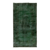 Vintage Hand-knotted Turkish Wool Area Rug Overdyed in Dark Green for Living Room