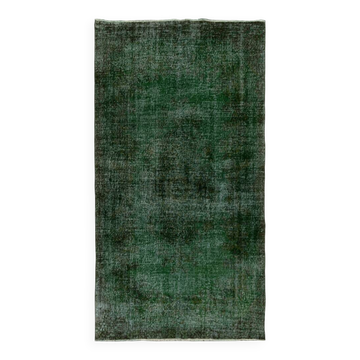 Vintage Hand-knotted Turkish Wool Area Rug Overdyed in Dark Green for Living Room