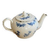 Théière ancienne Saint-Uze terre d'acier décor bleu cobalt fleuri