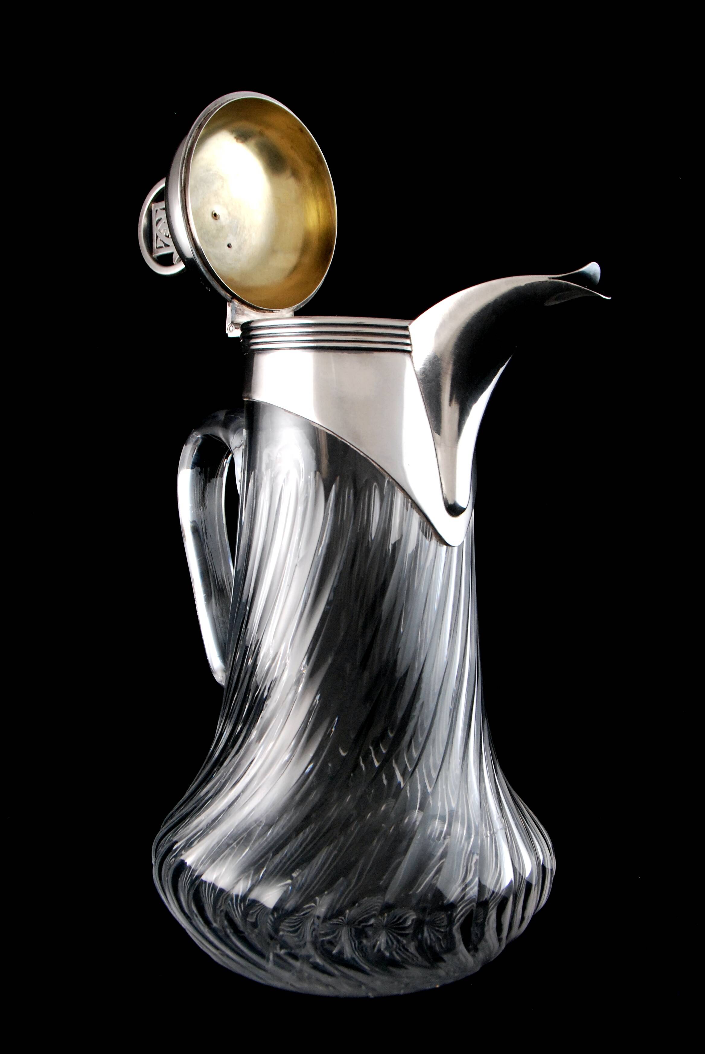 Leitão & irmão - carafe in solid silver and crystal from the art deco period
