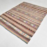 6x8 Ethnic Striped Green & Orange Kilim Rug, 176x230Cm