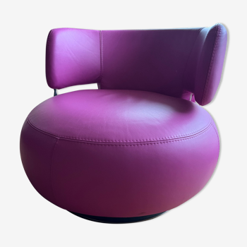 Armchair Curl leather heater fuschia Roche Bobois swivel