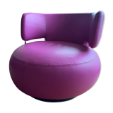 Armchair Curl leather heater fuschia Roche Bobois swivel