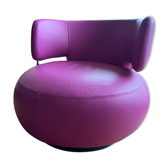 Armchair Curl leather heater fuschia Roche Bobois swivel