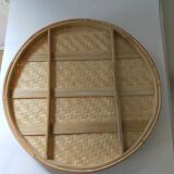 Round serving tray made of vintage bamboo and wicker