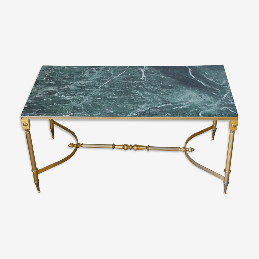 Table basse en marbre vert et laiton années 60 | Selency