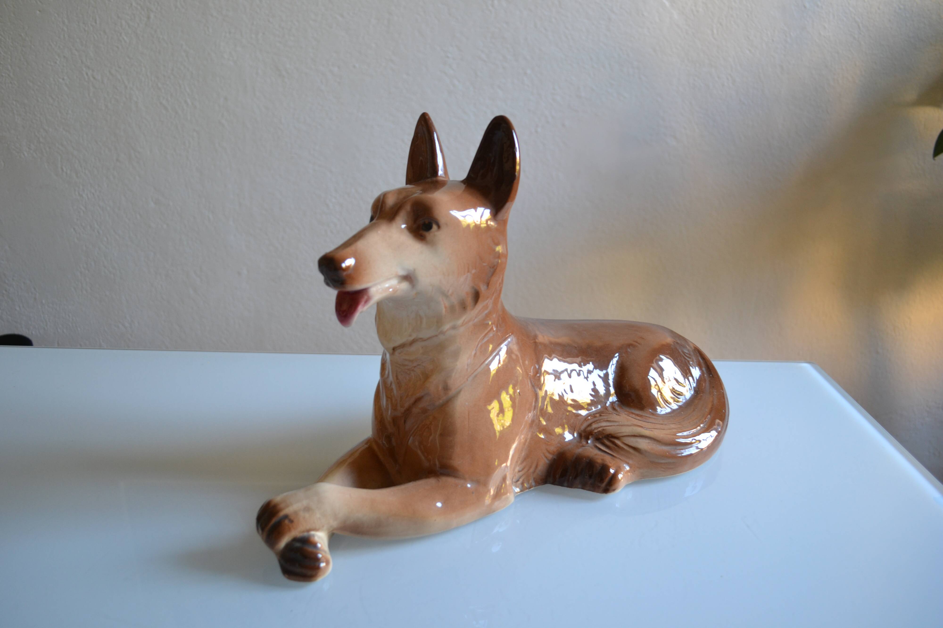 Wolf Dog German Shepherd Ceramic Saint Clément L 39 cm H 26 cm