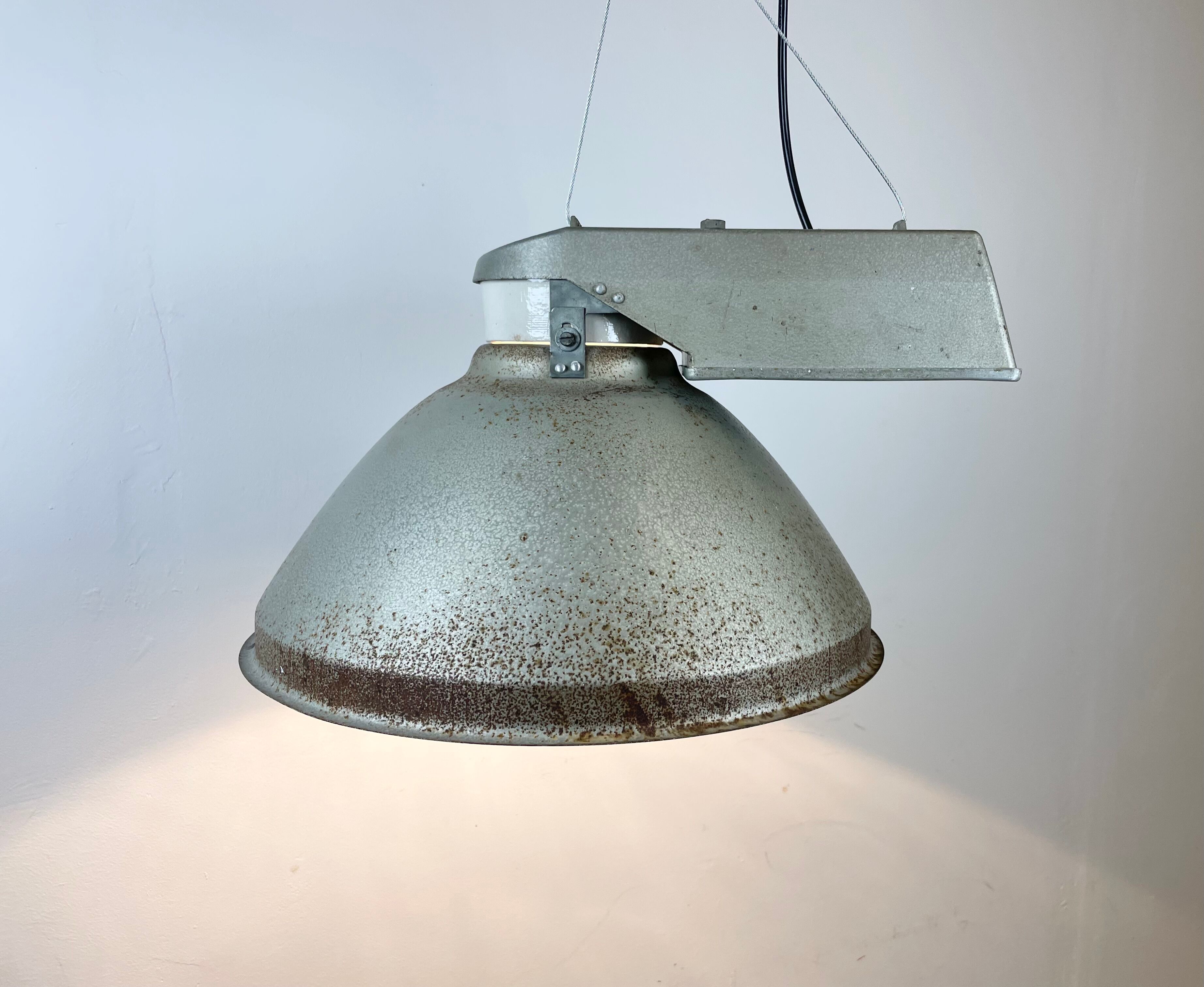 Industrial Factory Pendant Lamp with Frosted Glass Cover, 1970s