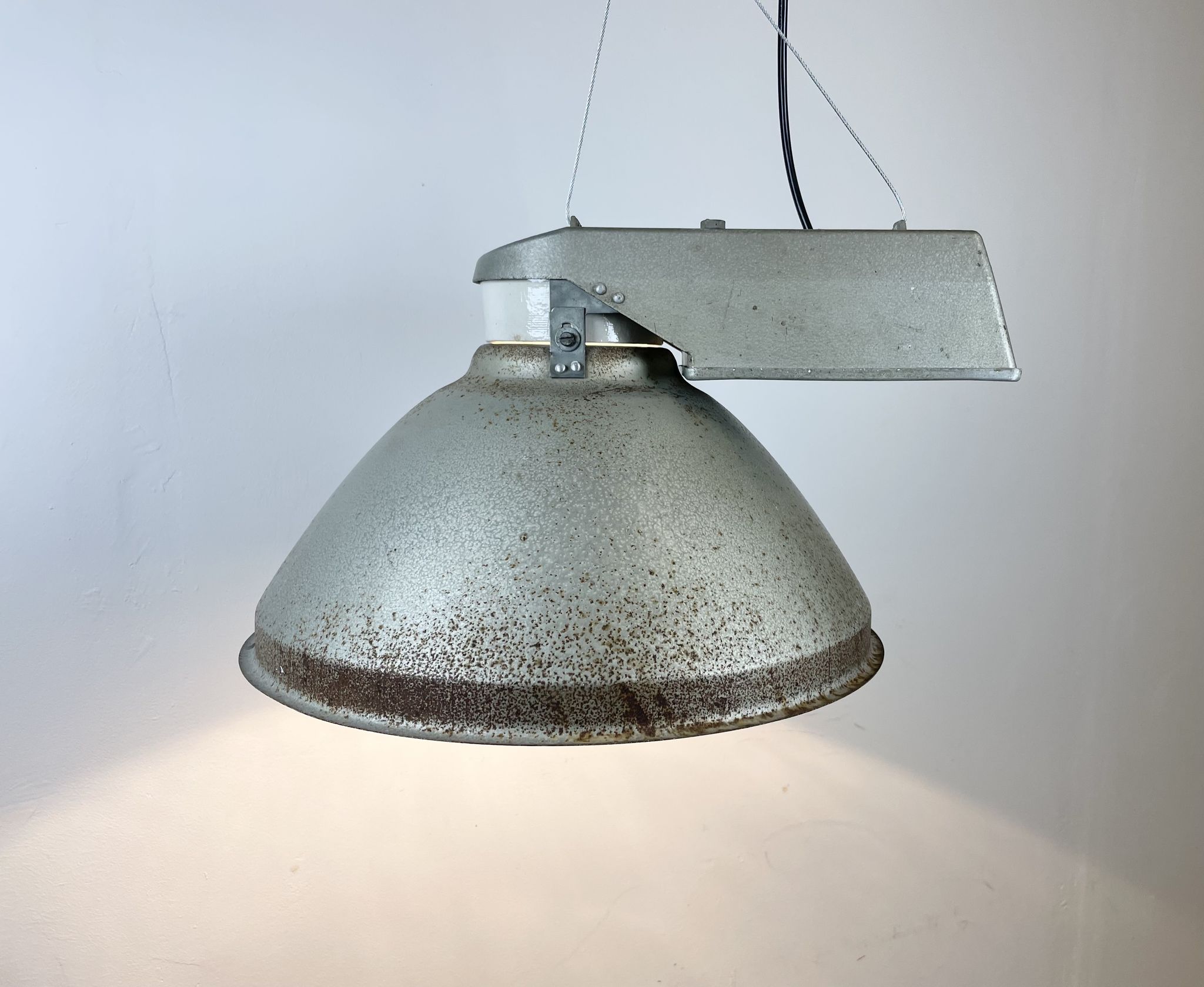 Industrial Factory Pendant Lamp with Frosted Glass Cover, 1970s