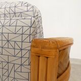Set of 2 bamboo and rattan fauteuils with graphic fabric