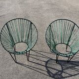Pair of garden chairs Acapulco 1950 vintage scoubidou metal heaters
