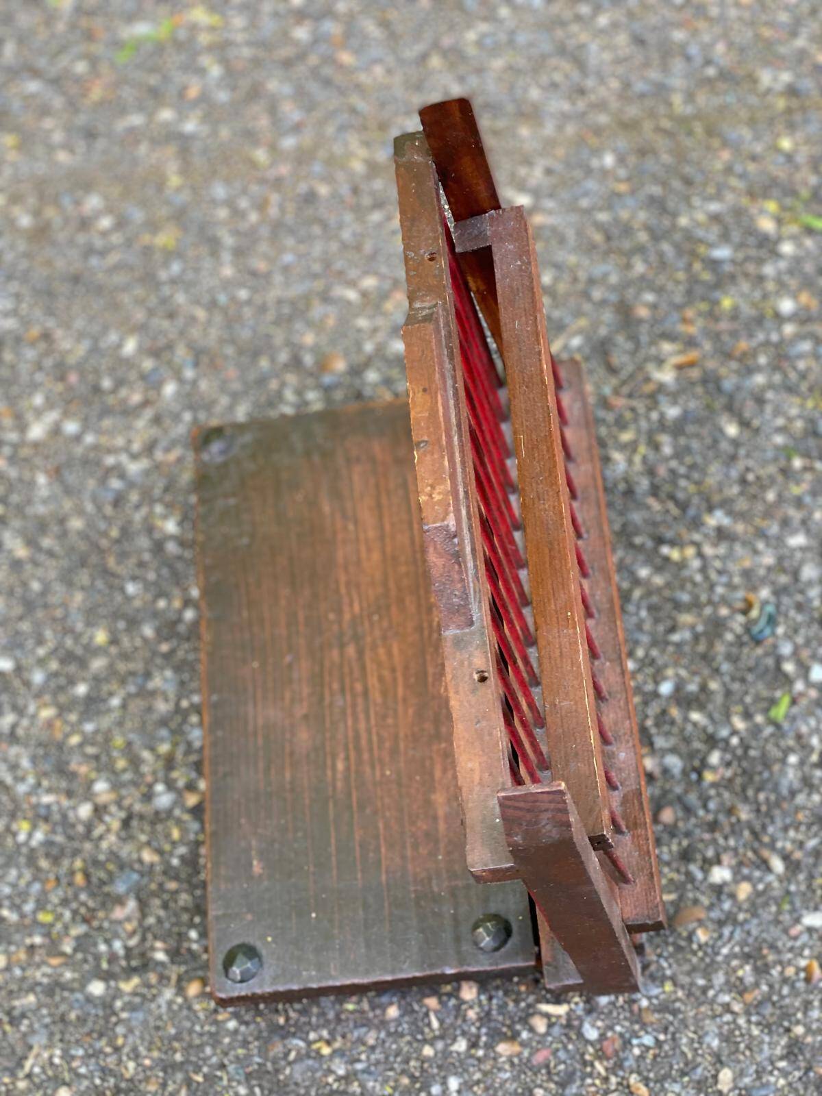 Vintage magazine rack, foldable wooden document holder.