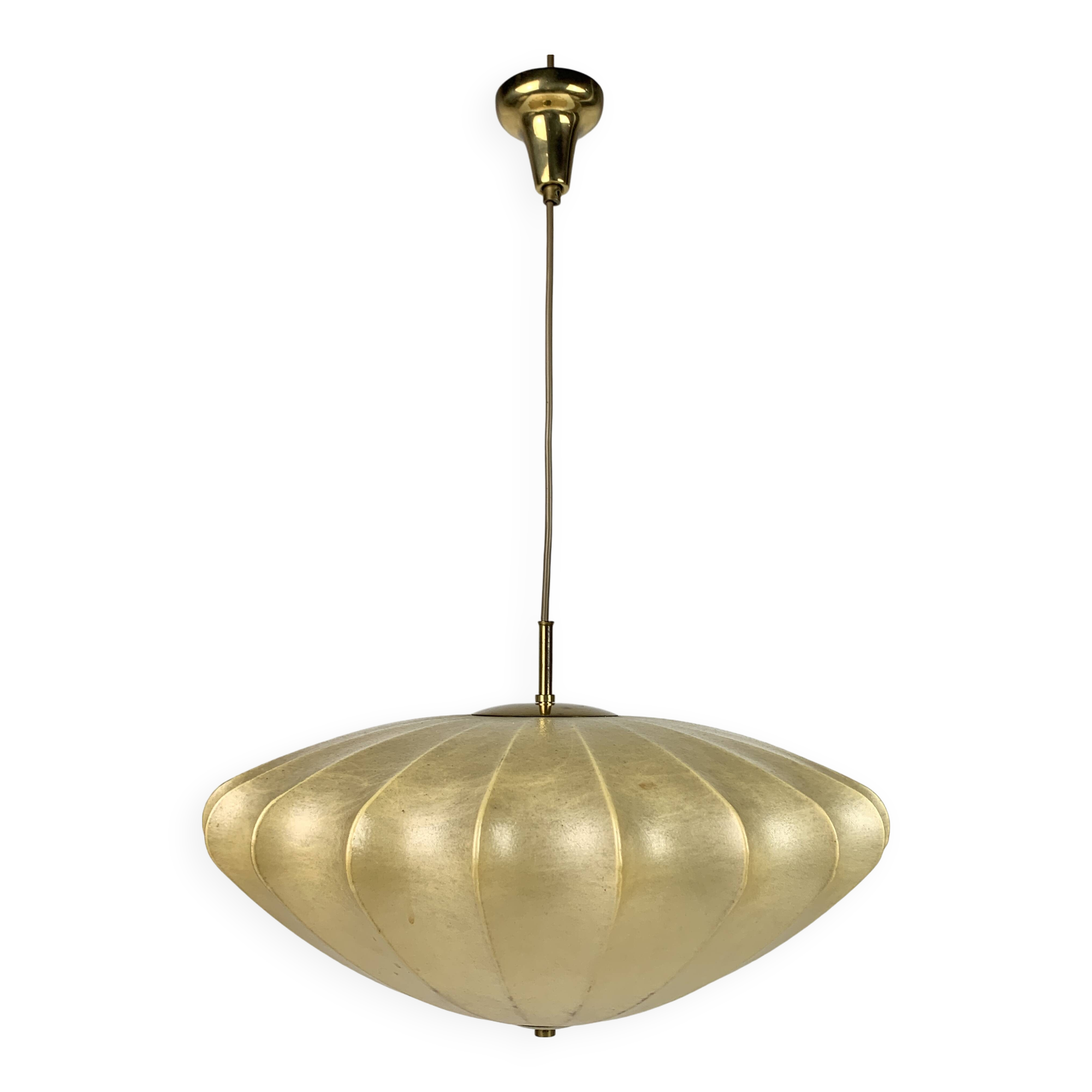 Mid-Century UFO Cocoon Hanging Lamp with Brass in the style of Achille Castiglioni, 1960s
