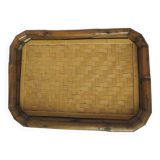 Pretty serving tray in woven bamboo and rattan. 70s. Vintage.