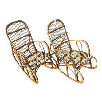 Paire de rocking chair en rotin