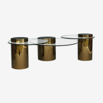 Polished Brass and Glass Low Tables. 2000s. Set of 3