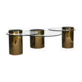 Tables basses en laiton poli et verre années 2000. ensemble de 3