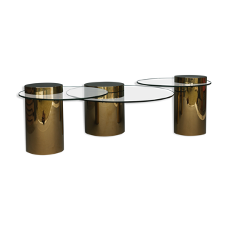 Polished Brass and Glass Low Tables. 2000s. Set of 3