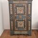 Antique blue hand-painted small Alpine wardrobe, circa 1810-20