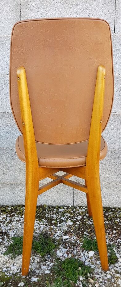 4 chairs wood and leatherette 60s