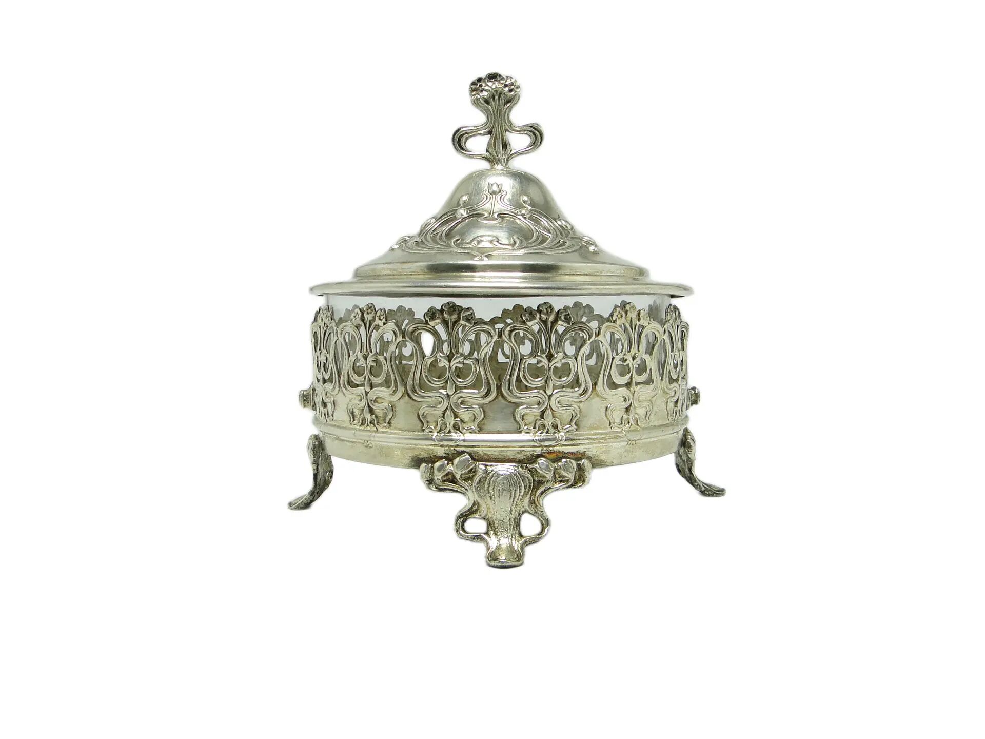 Bonbonnière, Art Nouveau, laiton argenté, Allemagne, début du 20e siècle